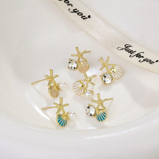 Women's Seaside Vacation Style Shell Starfish Pearl Earrings