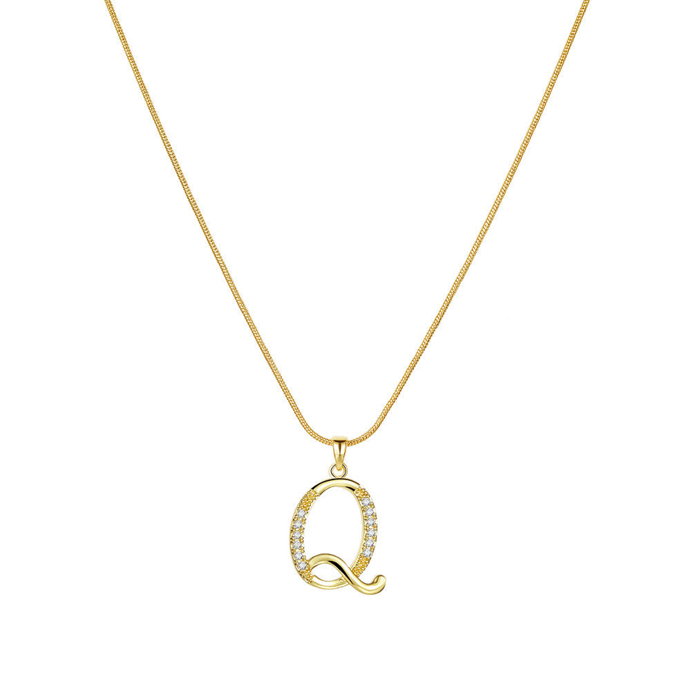 Letter Copper Inlaid Zircon Round Snake Bones Necklaces