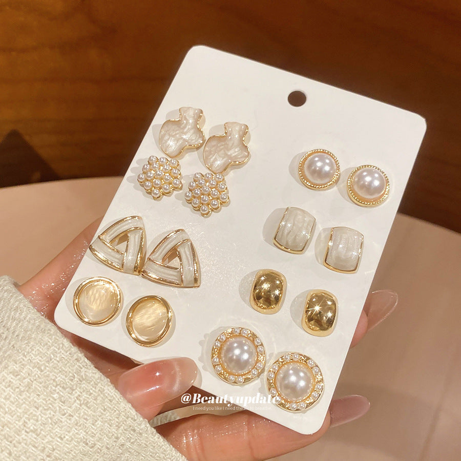 Needle Drop Oil Opal Pearl Earings Simple Fashionable Temperamental Light Stud Earrings