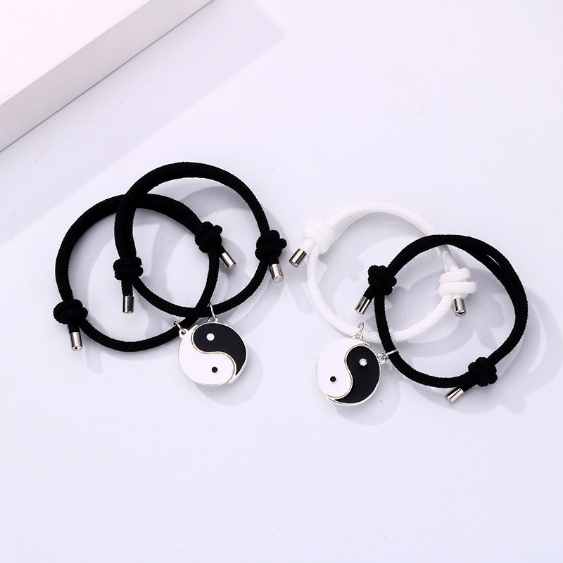 Couple Black White Magnet Alloy Dripping Bracelets