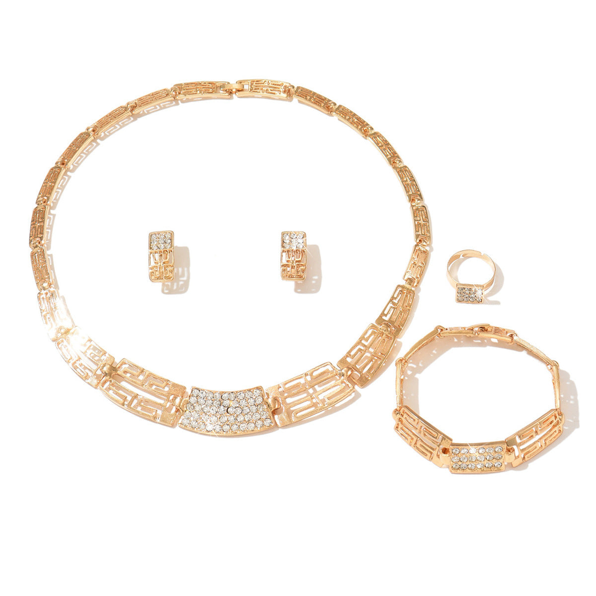 Gold Alloy Hollow Wedding Banquet High Jewelry Set