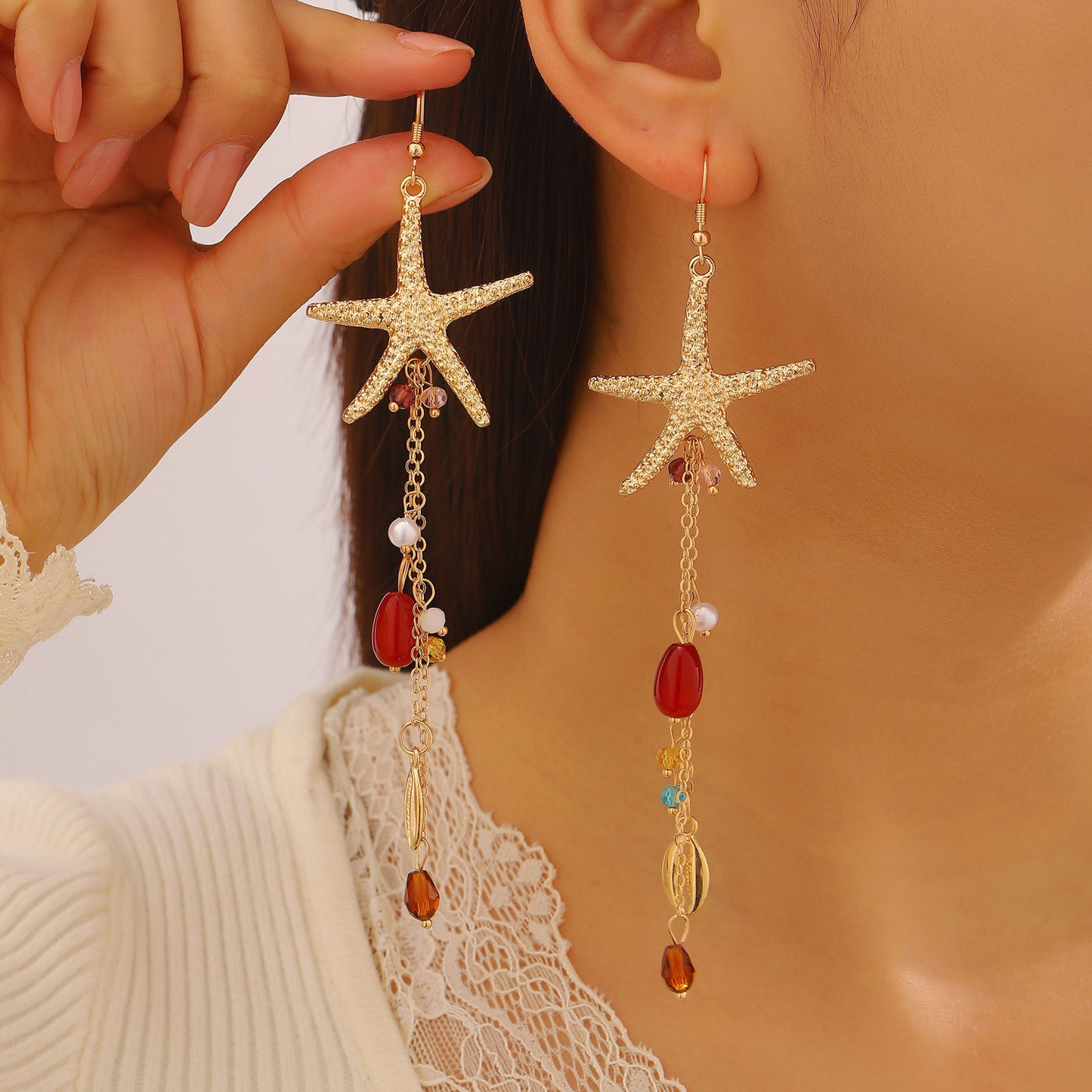 Women's Style Starfish Natural Shell Tropical Fish Earrings