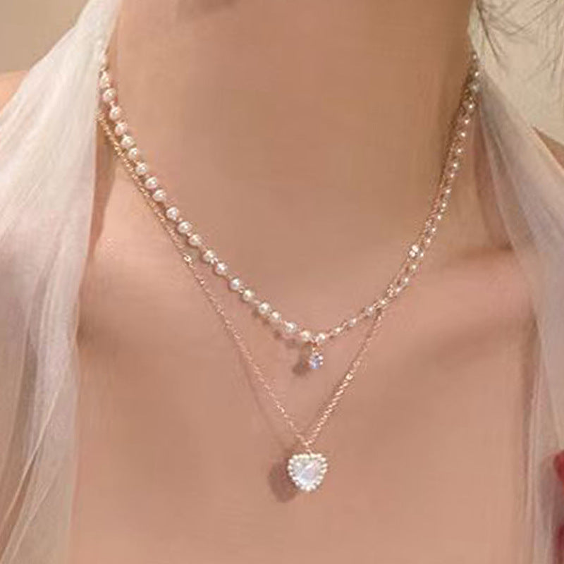 Women's Stitching Heart Clavicle Chain Light Luxury Necklaces
