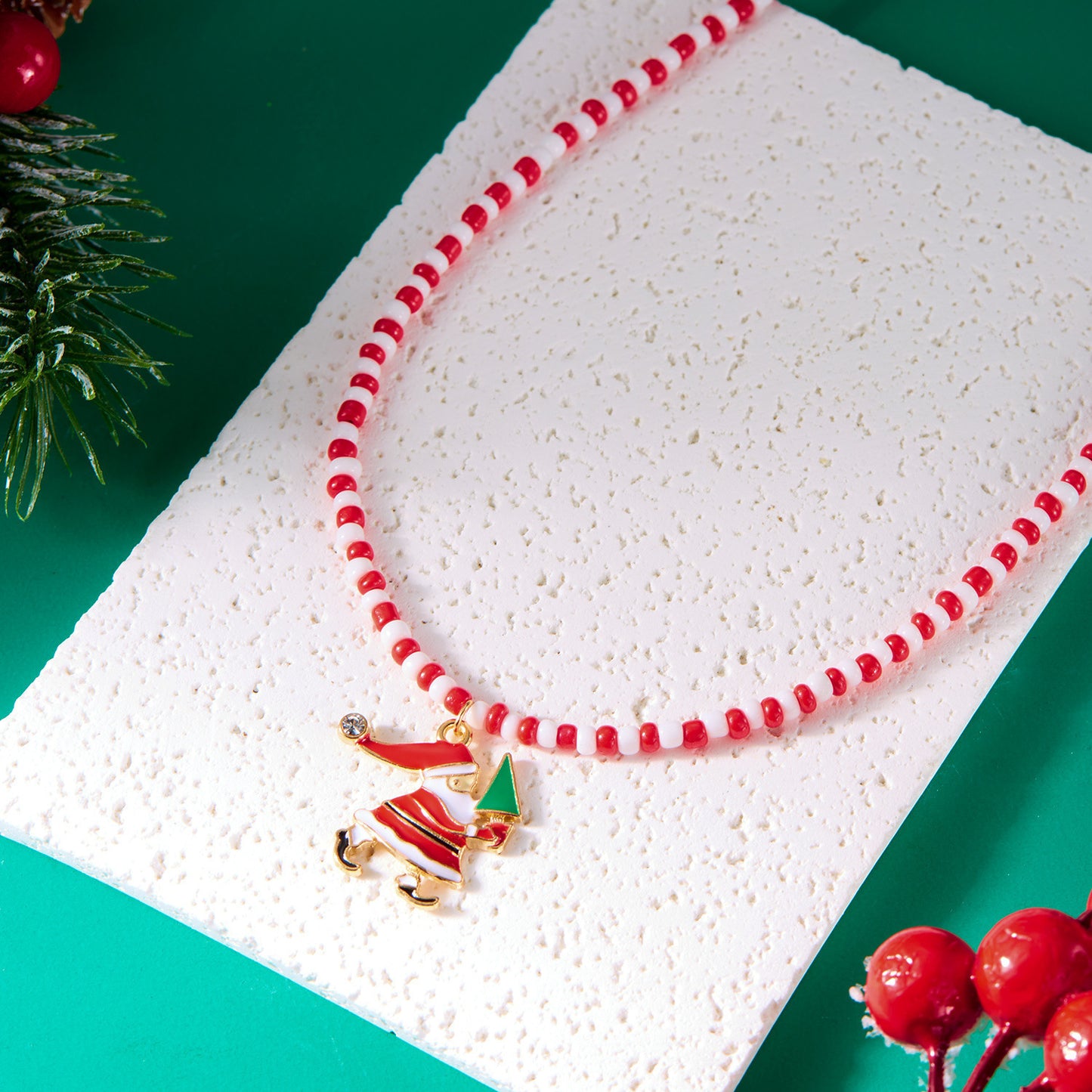 Women's Beaded Fashionable Christmas Tree Santa Claus Necklaces