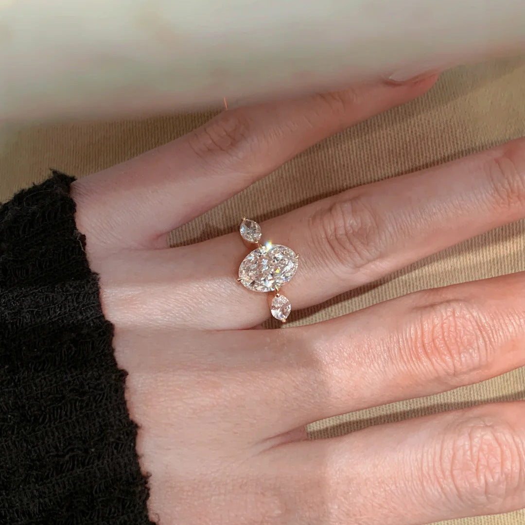 Women's Big Diamond Light Luxury Twin Golden Ring