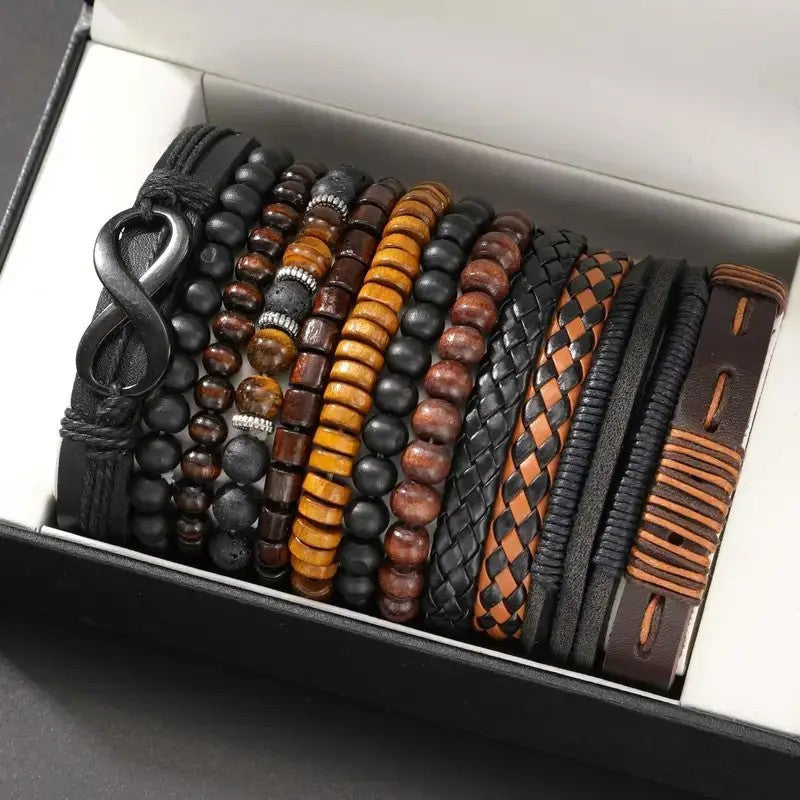 Men's Coconut Shell Wooden Bead Stretch Bracelets