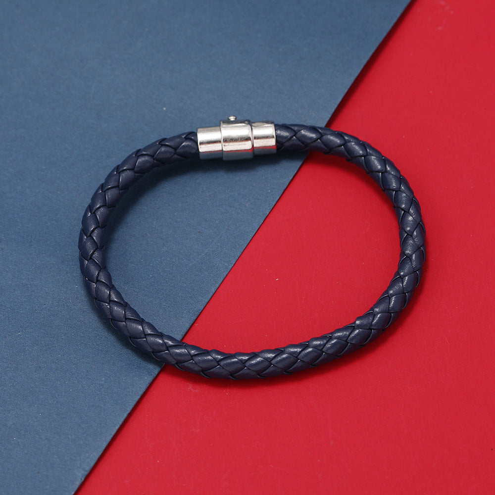 Men's Safety Catch Leather Rope Woven Couple Bracelet