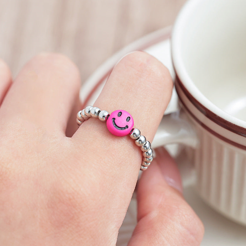 Women's Colorful Smiley Elastic Simple Beaded Index Rings