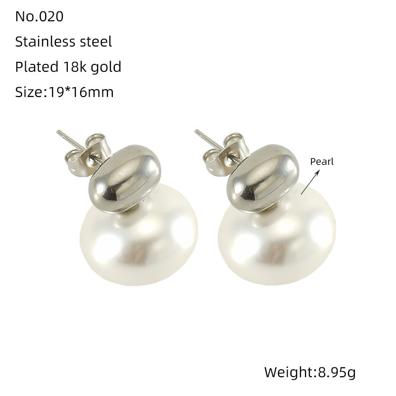 Women's Fashion Stainless Steel Pearl Retro Light Stud Earrings