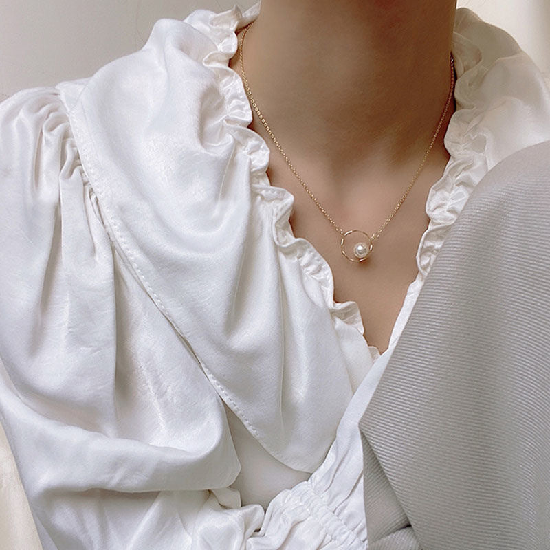 Niche Design Geometric Imitation Pearl Female Cold Wind Temperament Clavicle Necklaces