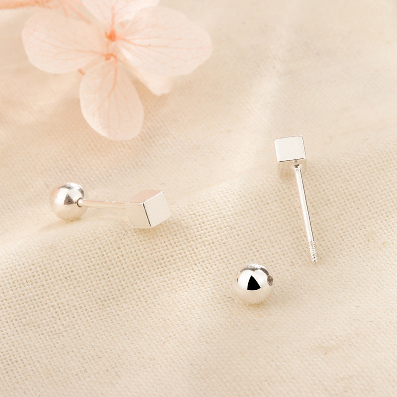 Women's Square Screw For Graceful Petite Geometric Sleeping No Need To Stud Earrings