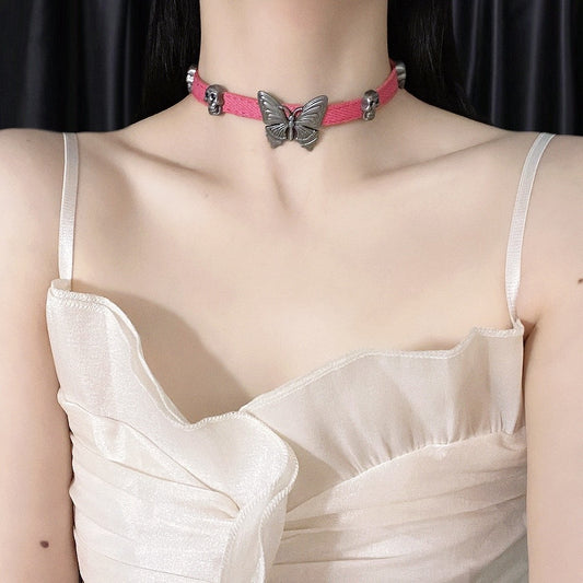 Hot Butterfly Leather Asian Culture Rock Wind Sweet Cool Clavicle Collar