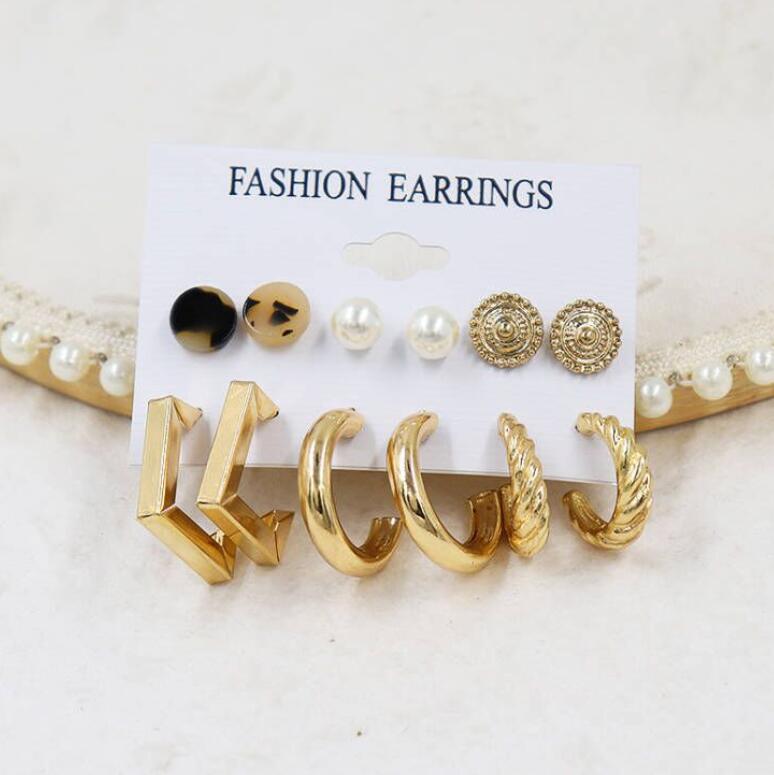 Creative Simple Acrylic Alloy Metal Pearl Stud Earrings