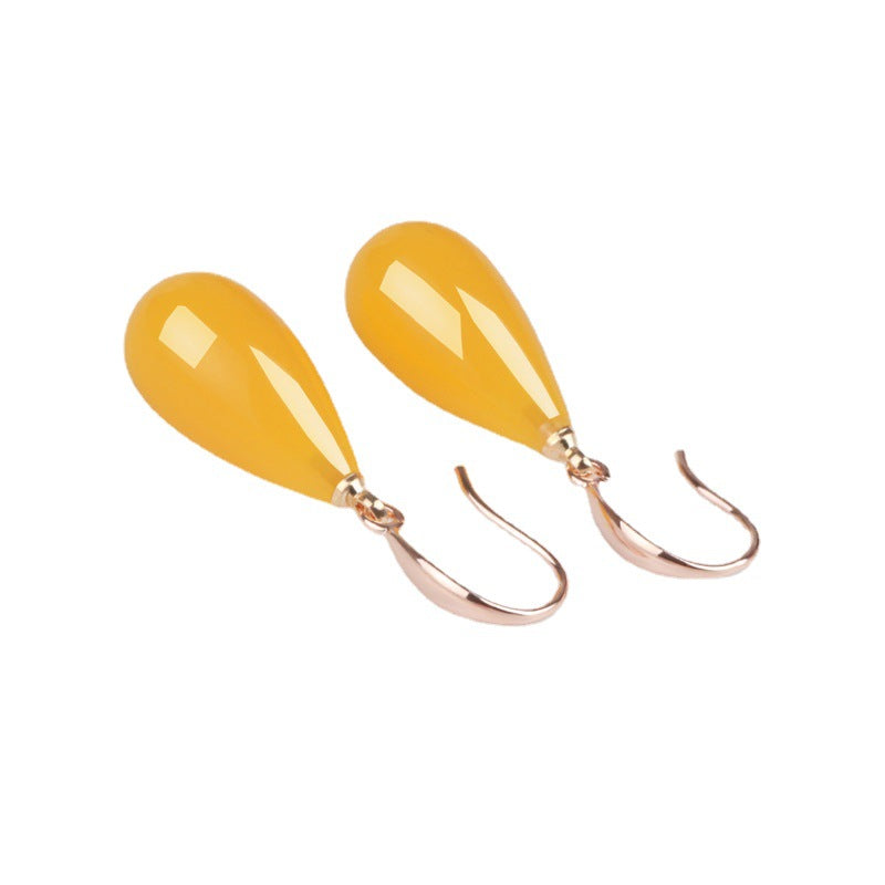 Women's Yellow Chicken Grease Old Honey Matching Wine Red Blood Amber Earrings