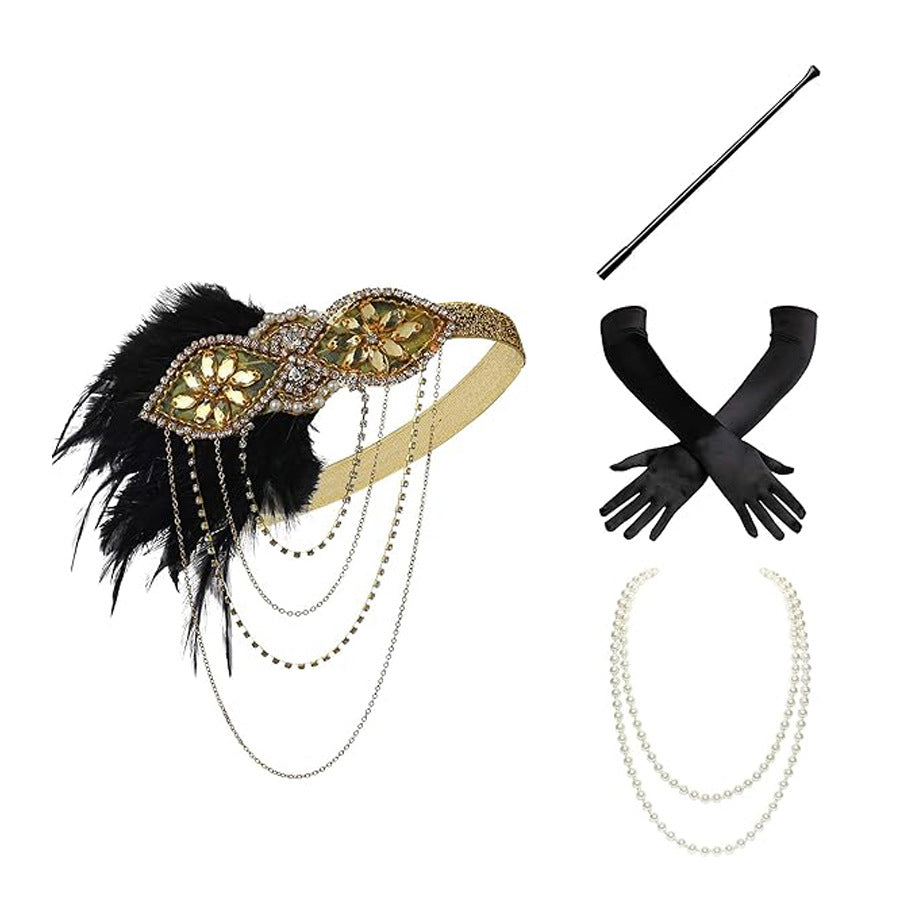 Red Feather Hair Band Masquerade Single Jewelry Set