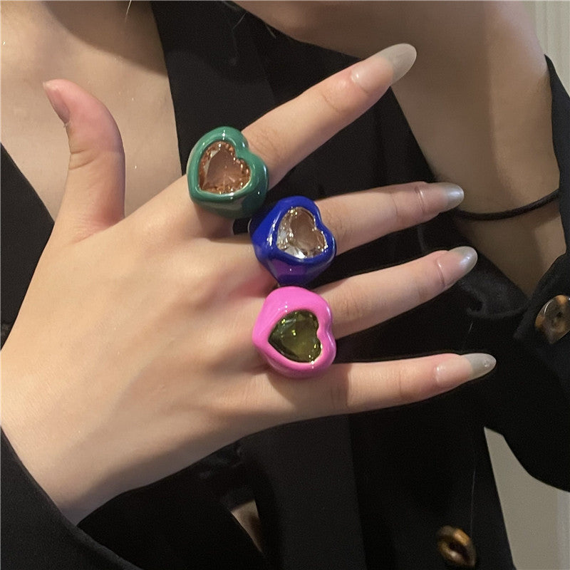 Color Enamel Spray Paint Big Gem Fashion Minority Ring