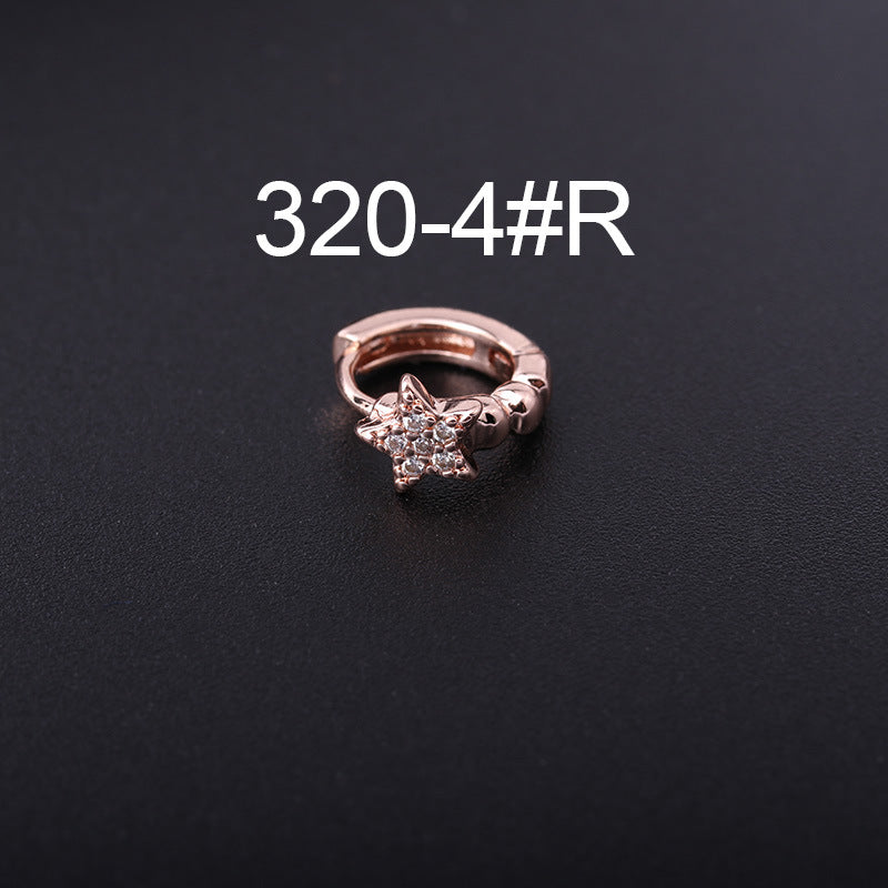 Korean Style Fashion Mini Zircon Small Piercing Star Moon Asymmetric Stud Earrings