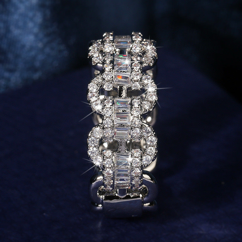 Men's Iron Chain Cuban Hip Hop Zircon Crisscross Ring
