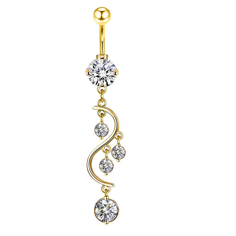 Zircon Navel Piercing Golden Heart Buckle Stud Earrings