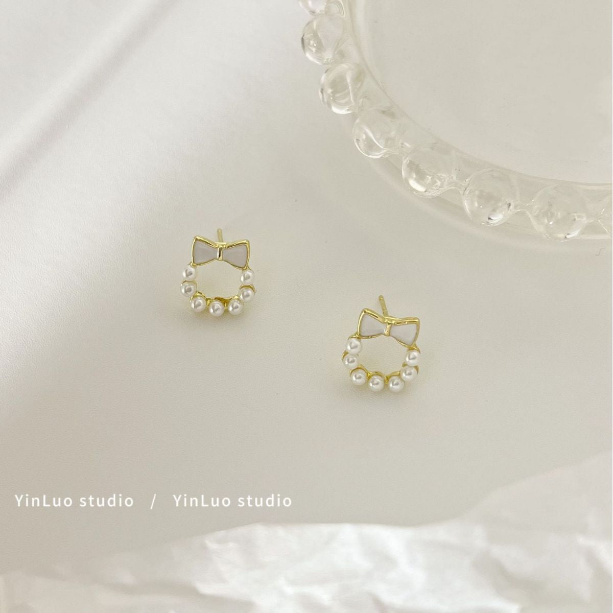 Women's Bowknot Pearl Trendy Small Sterling Sier Stud Earrings
