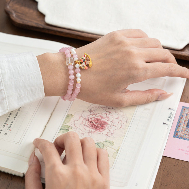Opal Female Dream Trojan Sweet Cute Freshwater Pearl White Crystal Bracelet