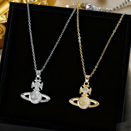 Saturn Temperament Titanium Steel Sweet Cool Diamond Necklaces