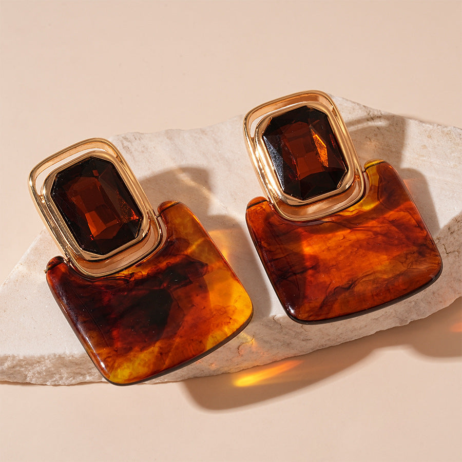 Women's Resin Diamond Square Sier Retro Exaggerated Personalized Earrings