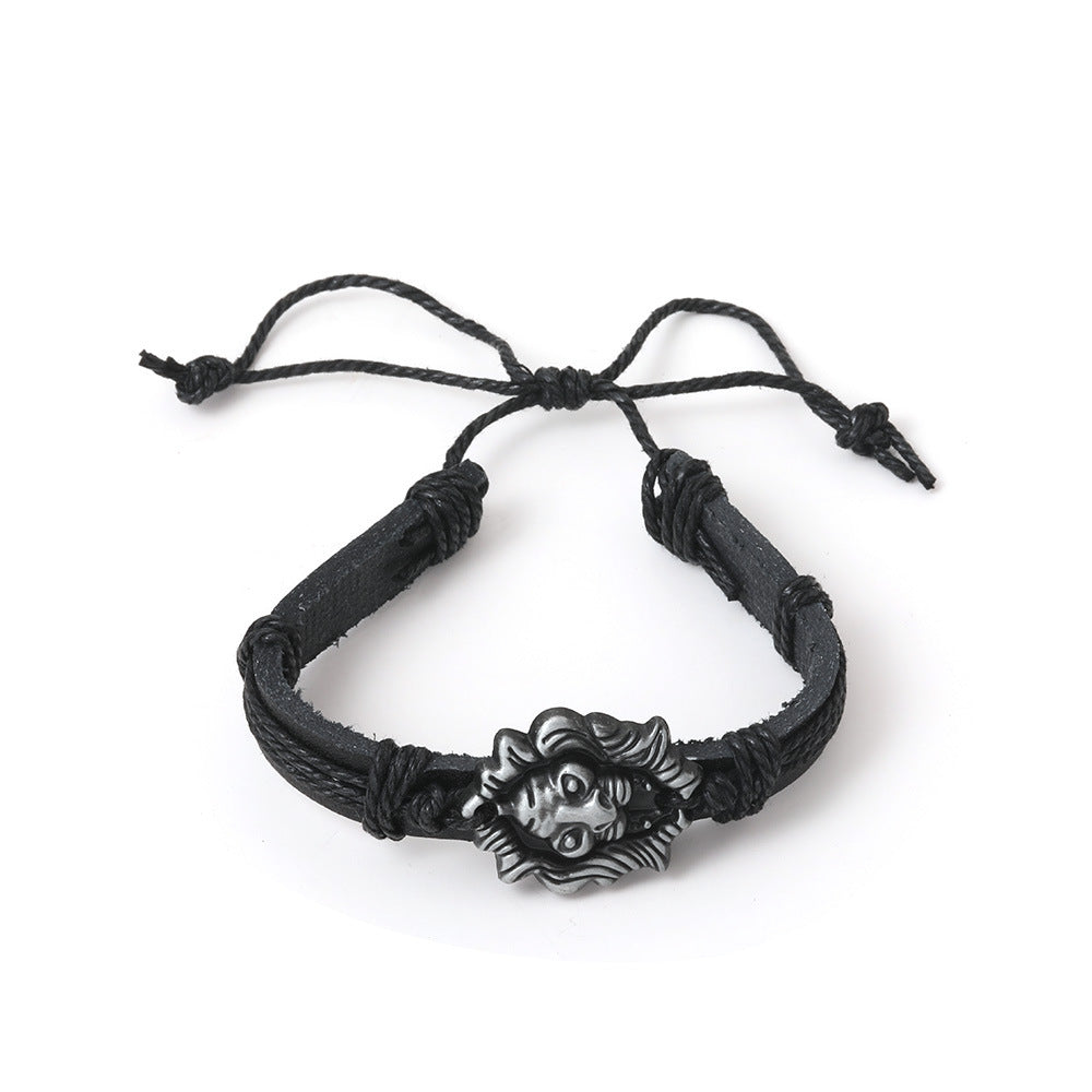 Personality Retro Wolf Head Lion's Leather Adjustable Wrist Bracelet