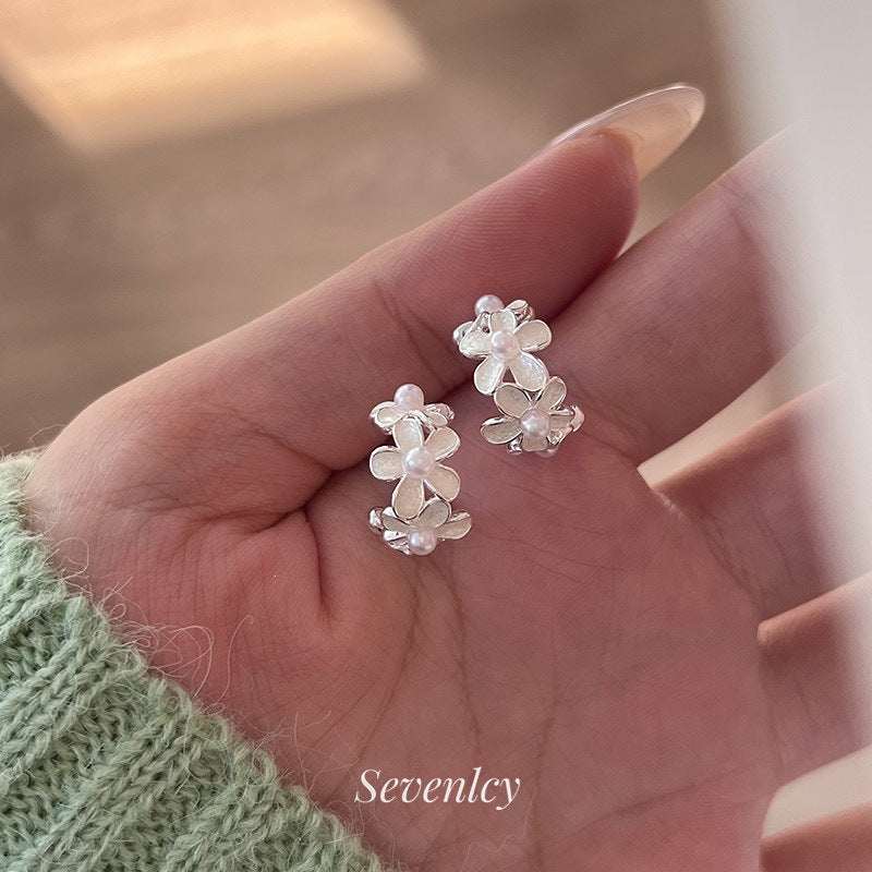 Flower Fairy Beads Light Fine Sparkle Sier Needle Cluster Pearl Earrings
