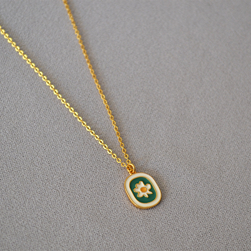 Handmade Enamel Chamomile Drip Glazed Short Necklaces