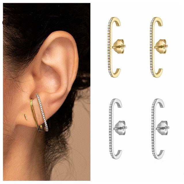 Inlaid Ear Clip Drop Korean Style Earrings