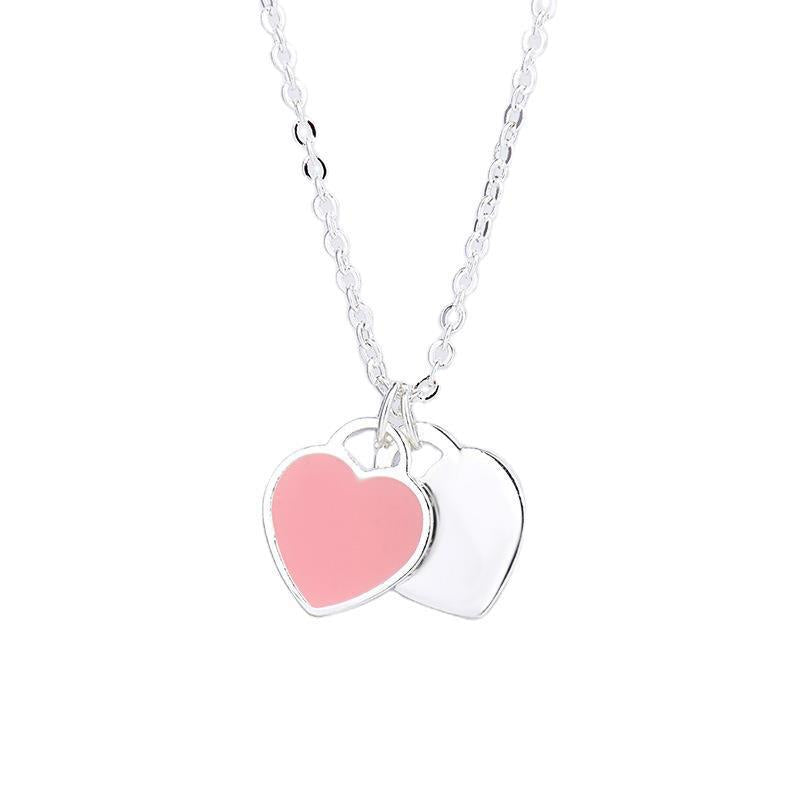 Women's Red Heart Drop Oil Enamel Blue Necklaces