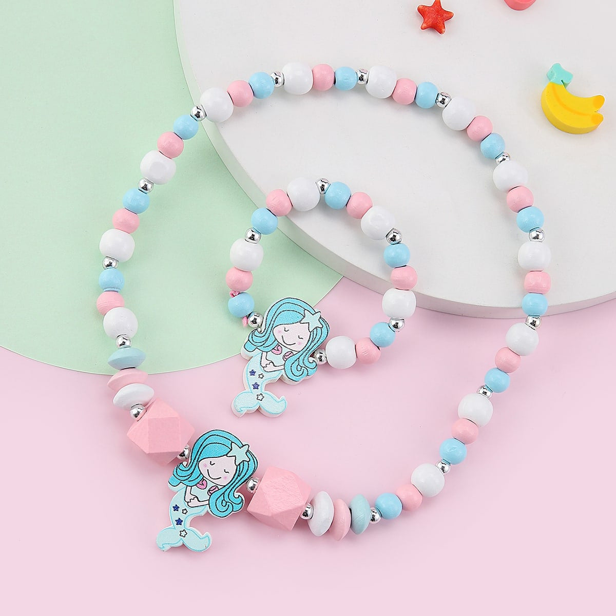 Children's Mixed Color Beaded Wooden Bead Handmade Bracelets