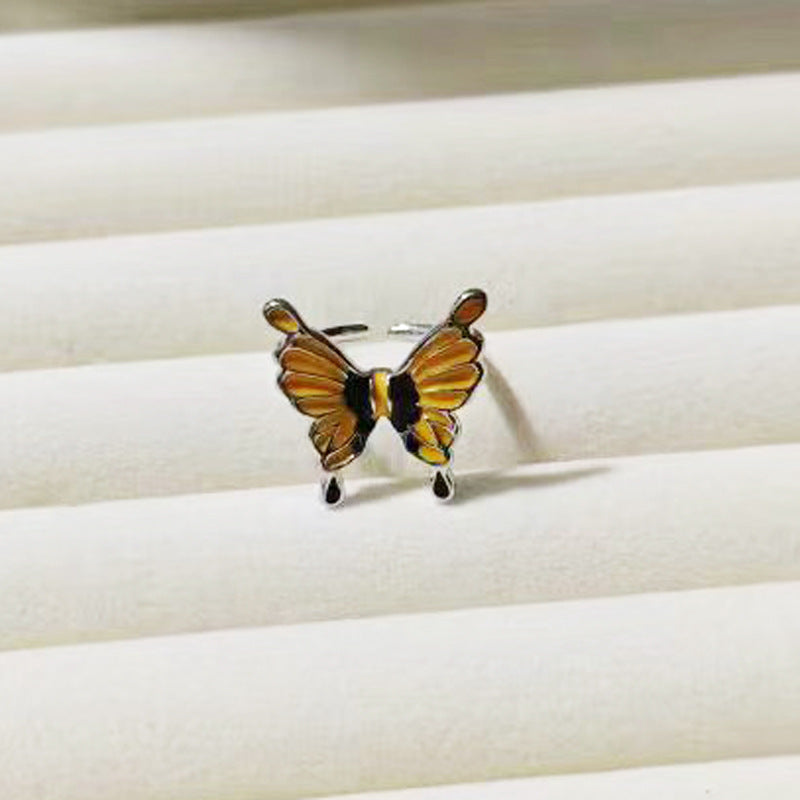 Women's Drip Glazed Three-dimensional Butterfly Opening High-grade Ring