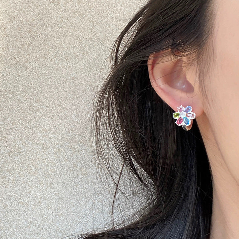 Color Flower Ear Clips Female Niche Personality Earrings