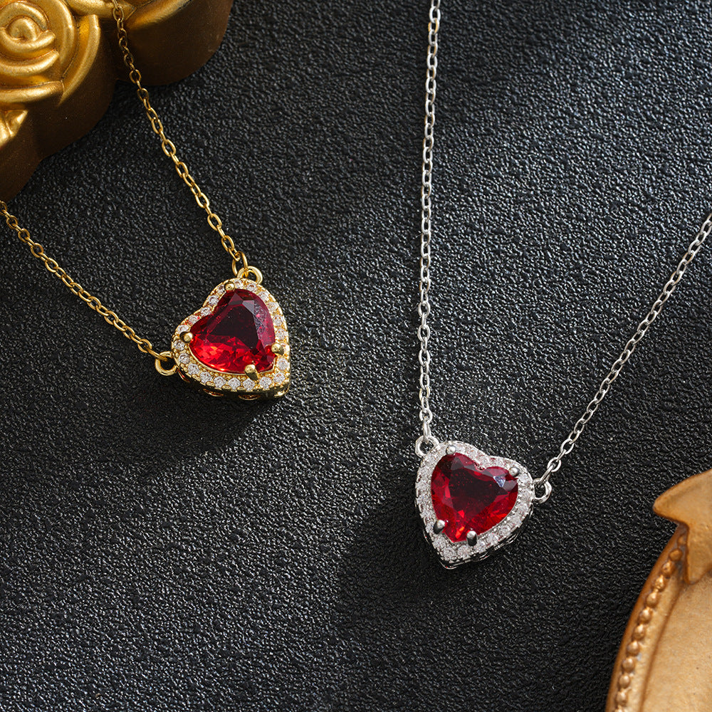 Titanium Steel Sword Red Love Two-piece Micro Inlaid Zircon One Necklace