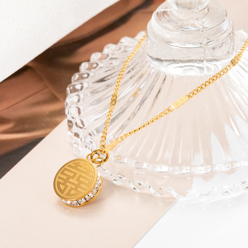 Double-sided Three-dimensional Titanium Steel Personalized Zircon Clavicle Necklace