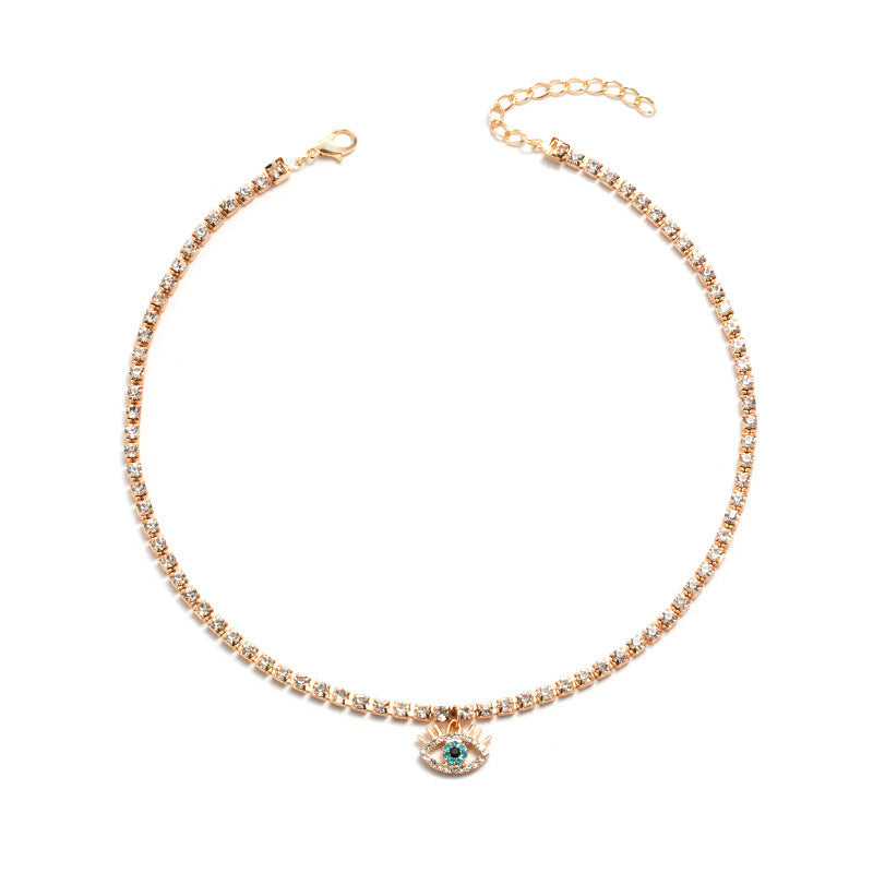 Women's Light Luxury Full Diamond Devil's Eye Stackable Rhinestone Exquisite Clavicle Necklace