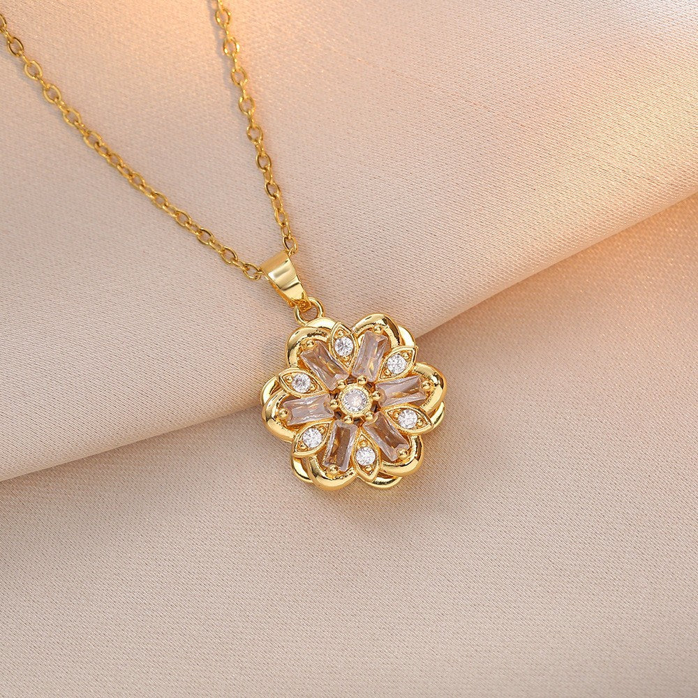 Women's Colorful Flower Titanium Steel Clavicle Chain Necklace