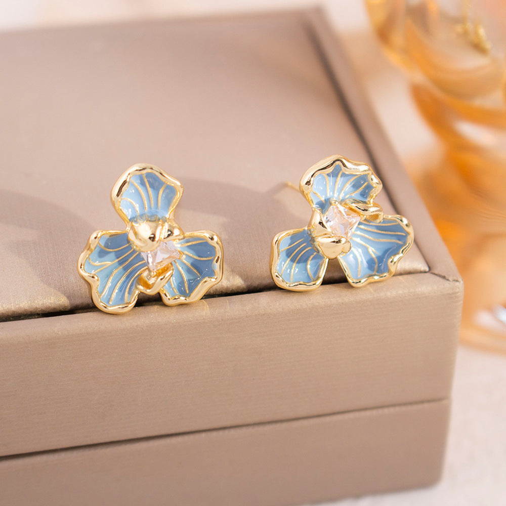 Inlaid Zircon Flower Elegant High-grade Pearl Earrings