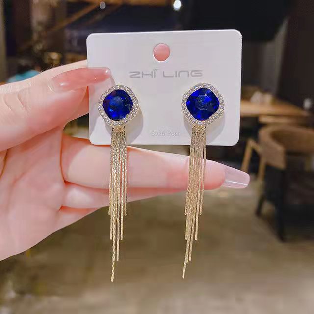 Temperament Female Blue Color Sier Exquisite Earrings