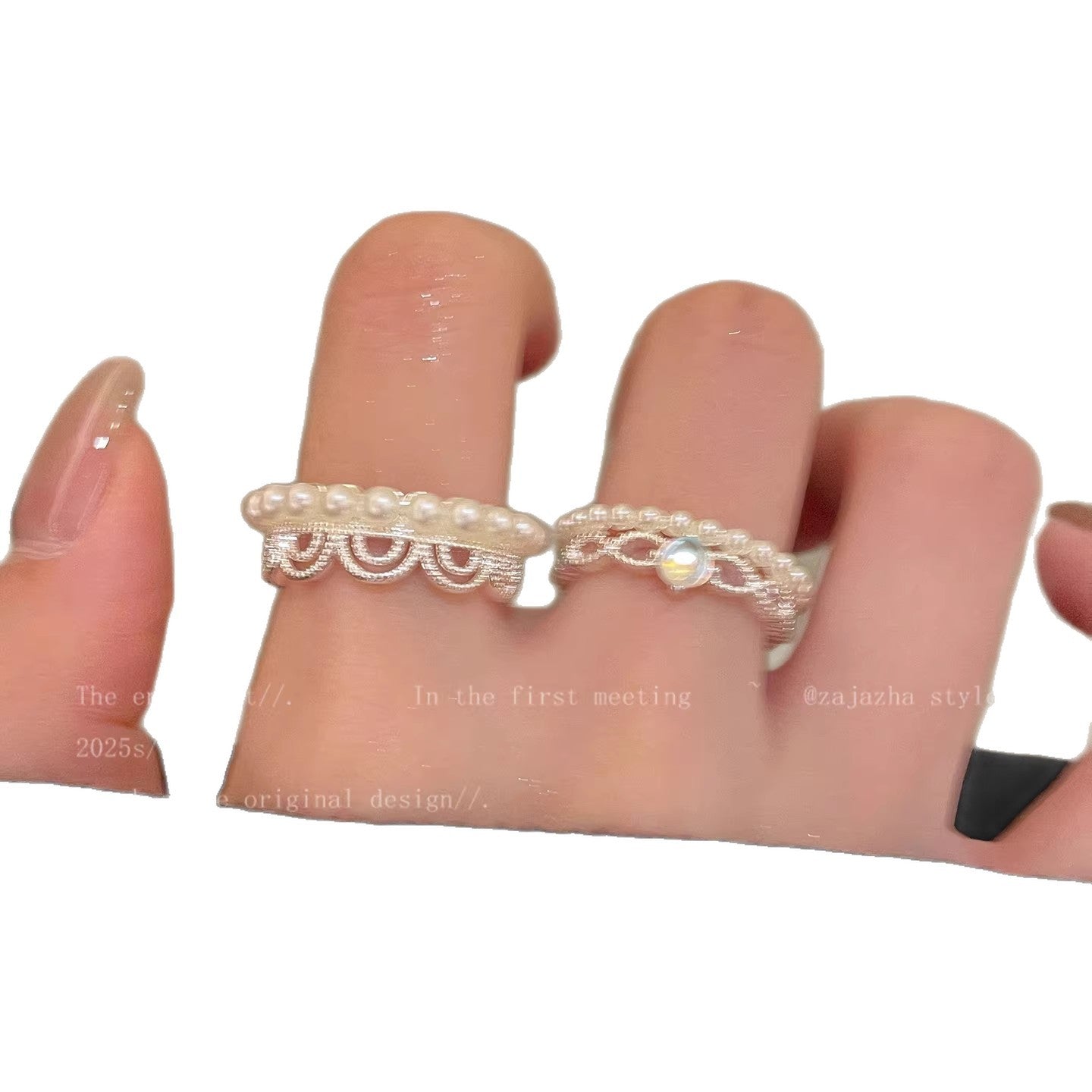 Women's Pearl Lace Open Exquisite Twin Fashion Minority Design Index Ring