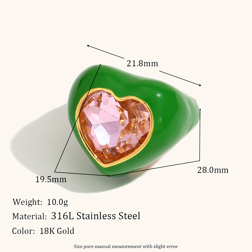 Simple Fresh Stainless Steel Gold-plated Cut Zircon Heart Rings