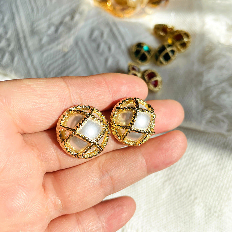 Female Middle Ancient Round Chinese Alloy Stud Earrings