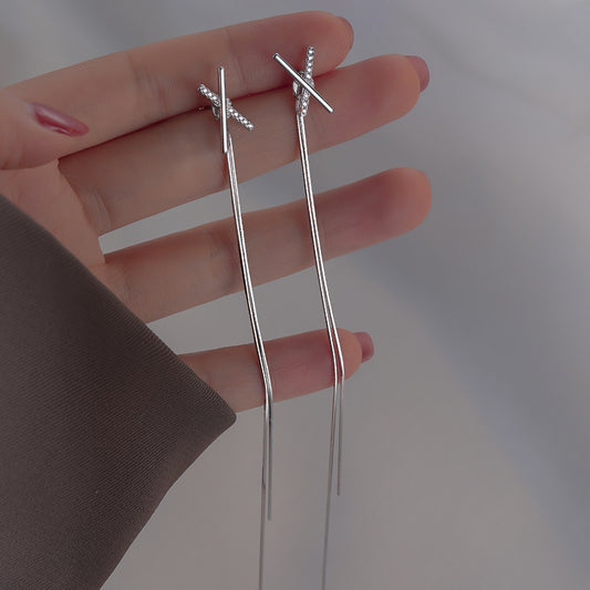 Sterling Sier Trendy Tassel Long Elegant Earrings