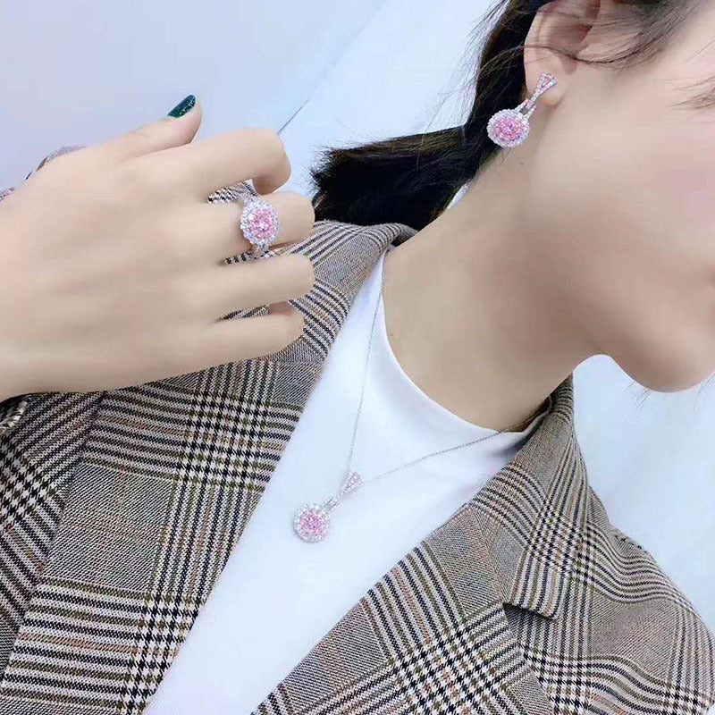 Pink Crystal Retro Exquisite Zircon Design Jewelry Set
