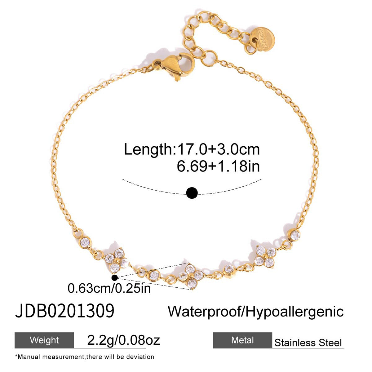 White Zircon Clover Stainless Steel Female Minimalist Bracelets