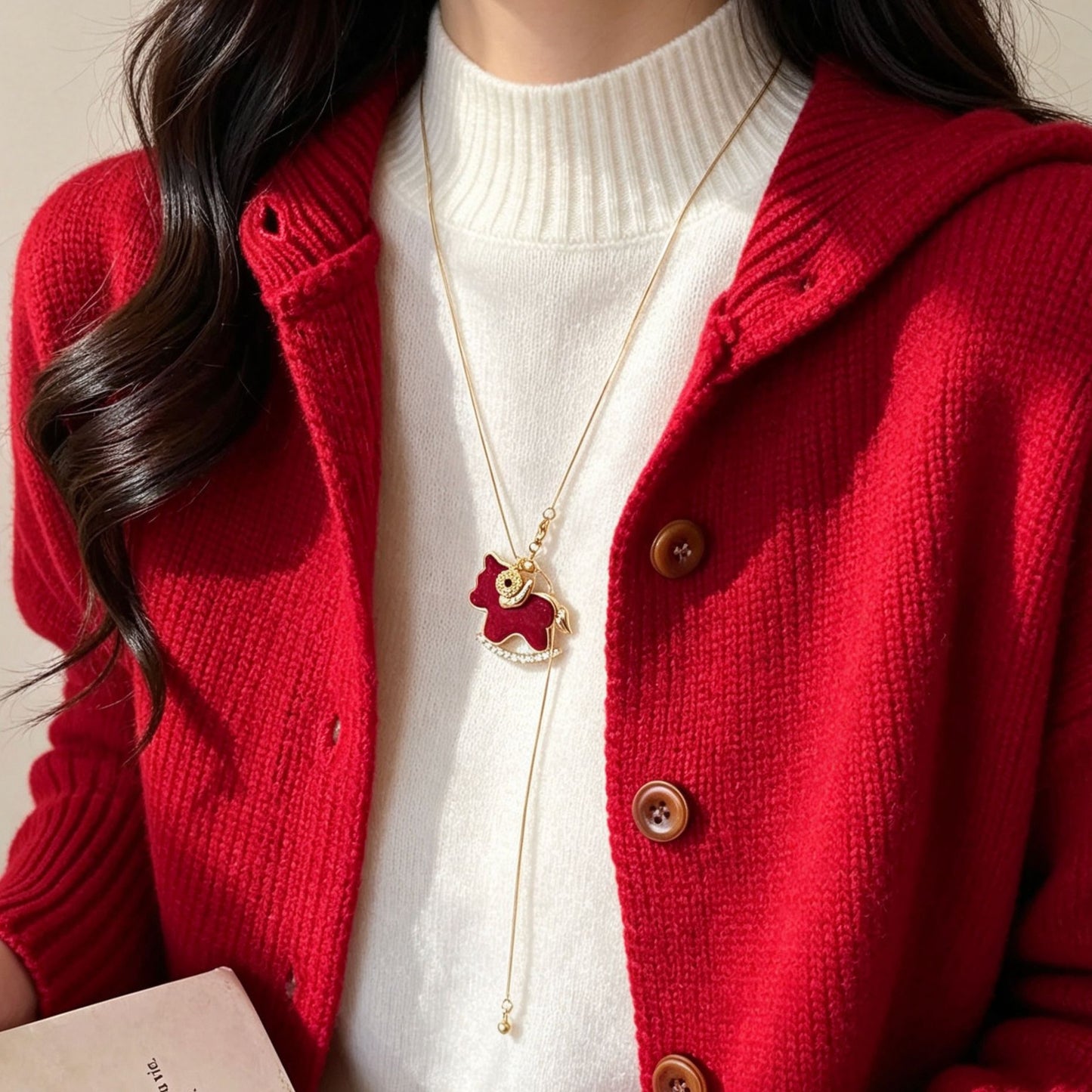 Women's Red Veet Pony High-grade Sweater Chain Necklace
