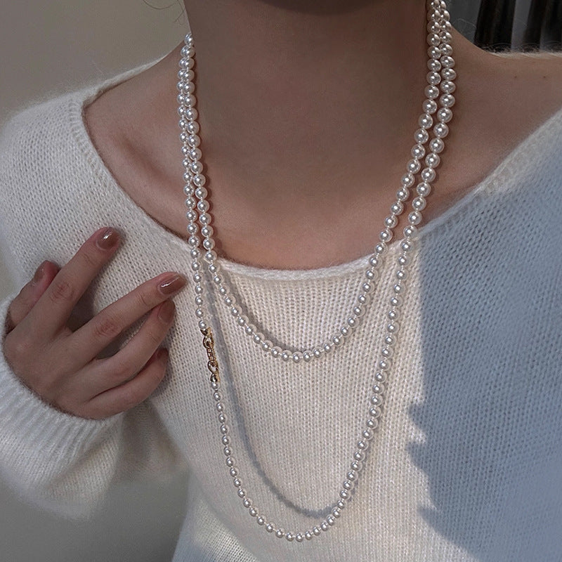 Women's Extended Glass Pearl Sweater Chain Long Necklaces