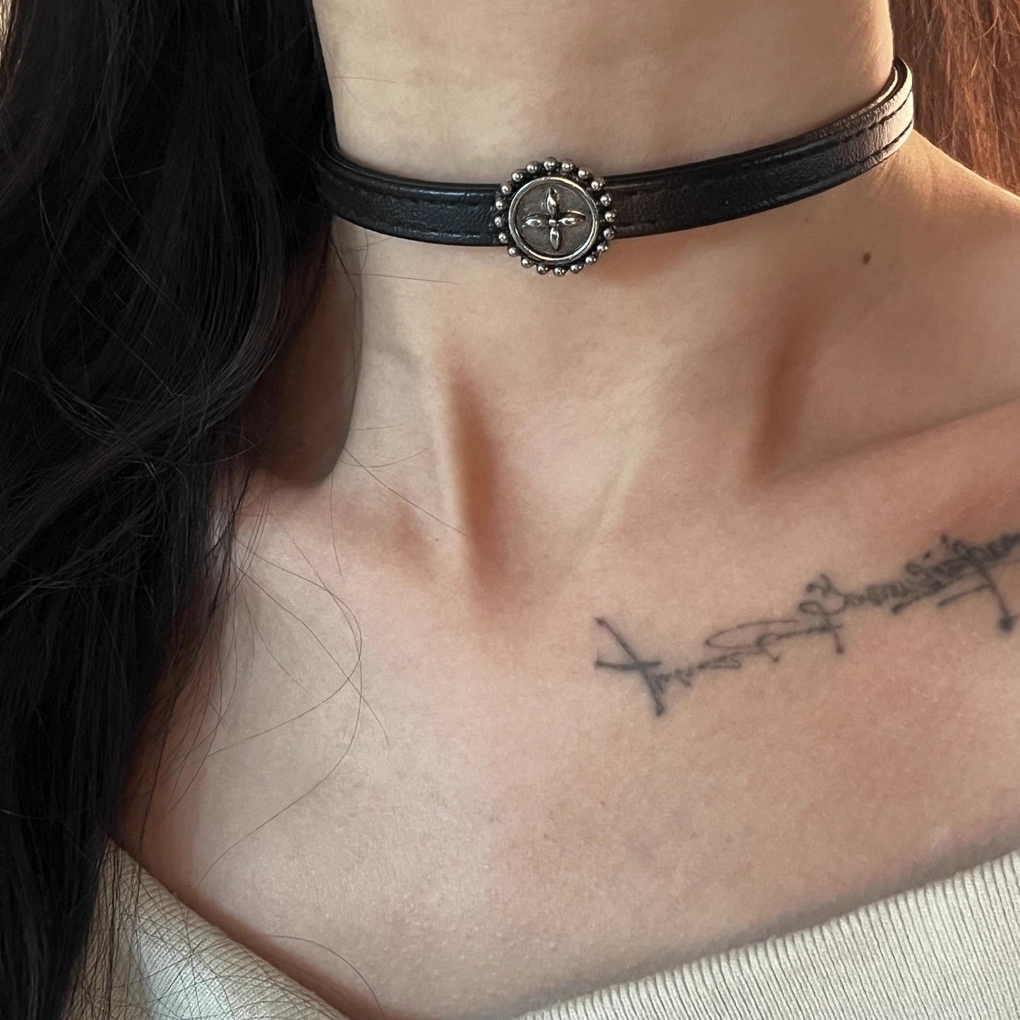 Distressed Vintage Black Leather Collar Dark Punk Necklaces